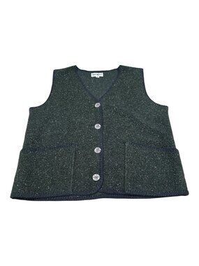 Vintage 90s Winona Fleece Knit Button Vest Vtg Outdoors Made In USA Green Medium